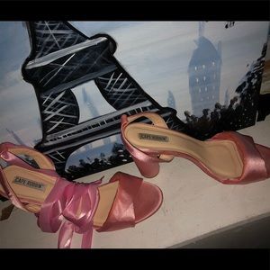Pink wrap around sandal heel